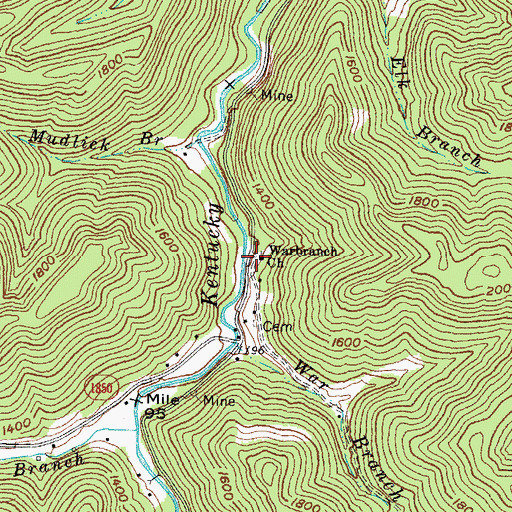Topographic Map of Warbranch Church, KY
