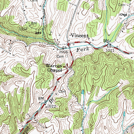 Topographic Map of Warren Chapel, KY