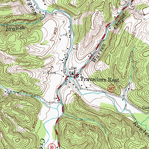 Topographic Map of Warren Chapel Branch, KY