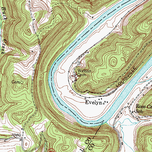 Topographic Map of Watson Cemetery, KY