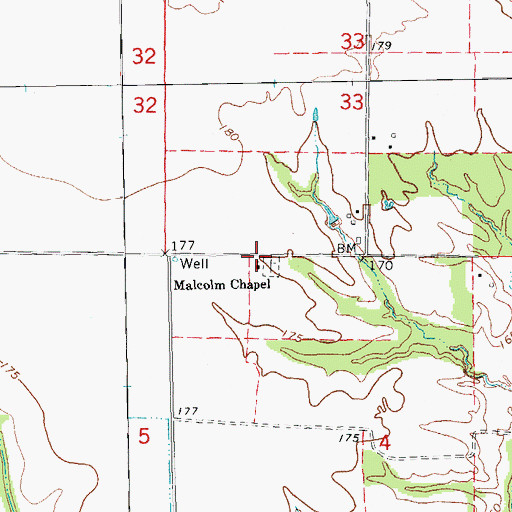 Topographic Map of Malcolm Chapel, AR