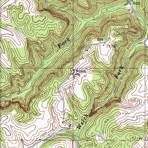 Topographic Map of Welch Cemetery, KY