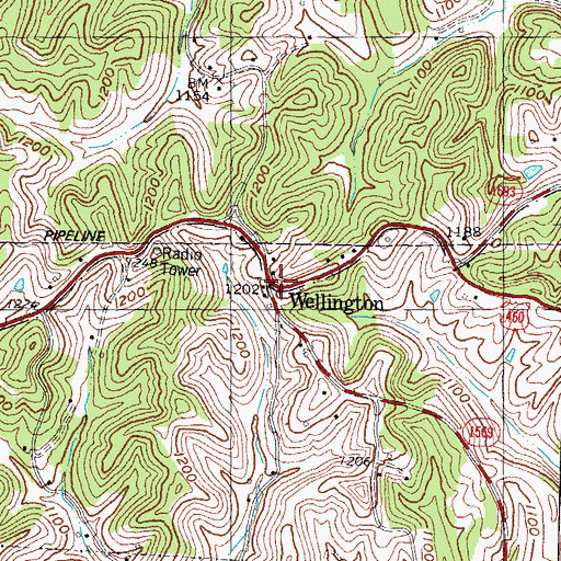 Topographic Map of Wellington, KY