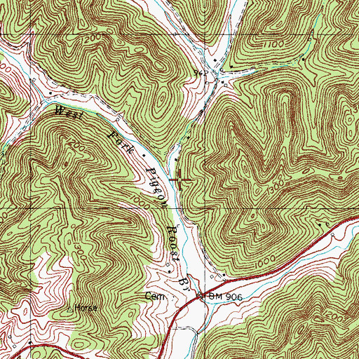 Topographic Map of West Fork Pigeon Roost Branch, KY