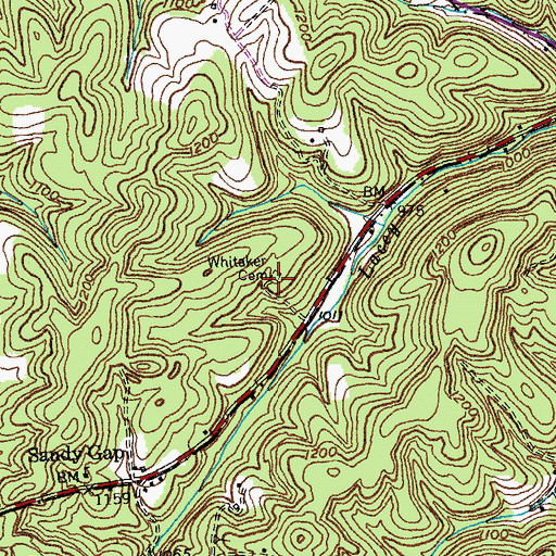 Topographic Map of Whitaker Cemetery, KY
