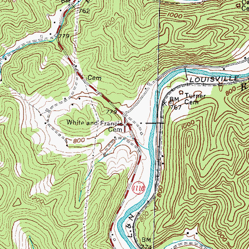 Topographic Map of White and Francis Cemetery, KY