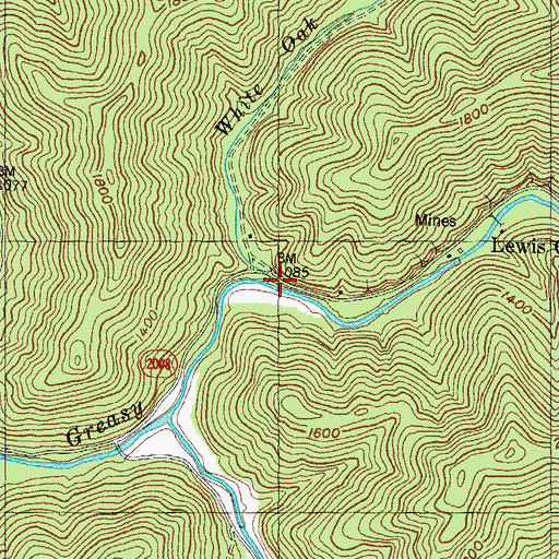 Topographic Map of White Oak Creek, KY