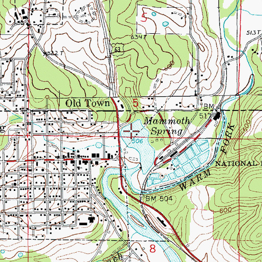 Topographic Map of Mammoth Spring, AR