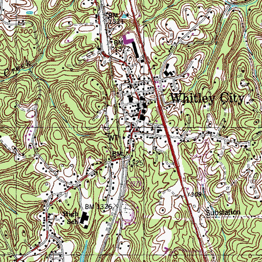 Topographic Map of Whitley City, KY