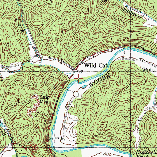 Topographic Map of Wild Cat Creek, KY