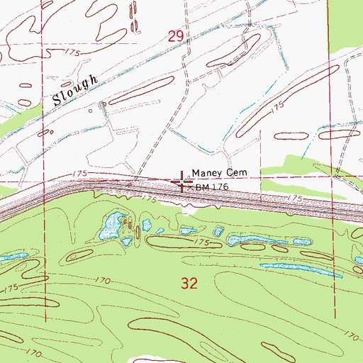 Topographic Map of Maney Cemetery, AR
