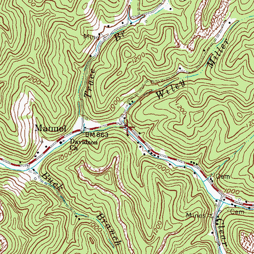 Topographic Map of Wiley Miller Branch, KY