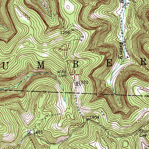 Topographic Map of Willis Cemetery, KY