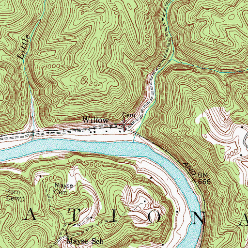 Topographic Map of Willow Shoals, KY