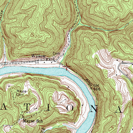 Topographic Map of Willow Branch, KY