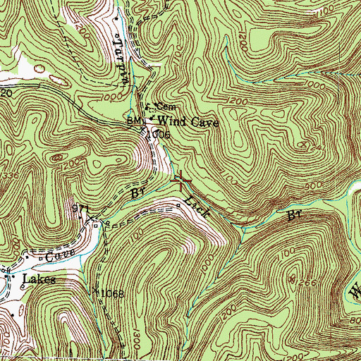 Topographic Map of Wind Cave Branch, KY