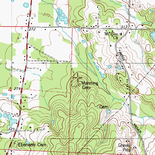 Topographic Map of Manning Cemetery, AR