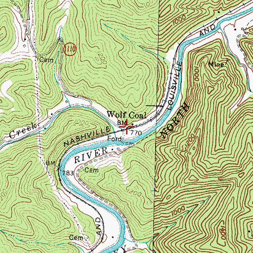 Topographic Map of Wolf Coal, KY
