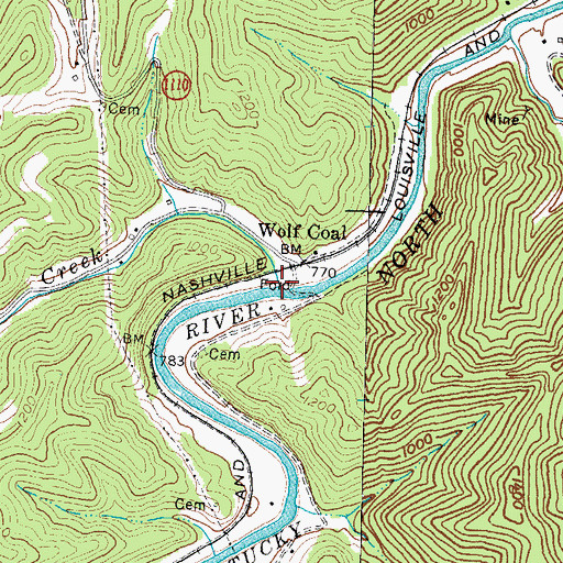 Topographic Map of Wolf Creek, KY