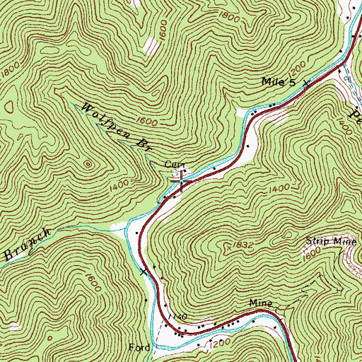 Topographic Map of Wolfpen Branch, KY