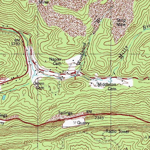 Topographic Map of Woodward Branch, KY