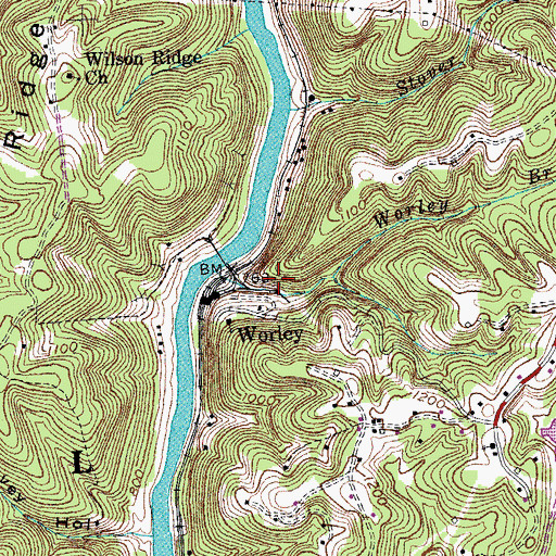 Topographic Map of Worley Branch, KY