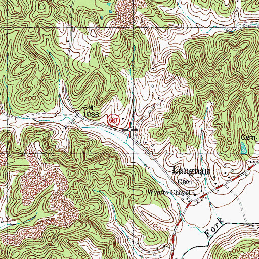 Topographic Map of Wyatts Chapel School, KY