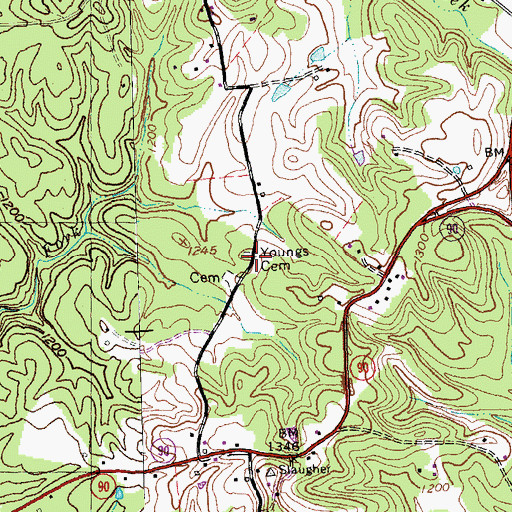 Topographic Map of Youngs Cemetery, KY