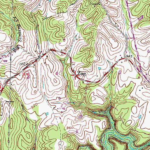 Topographic Map of Zag, KY