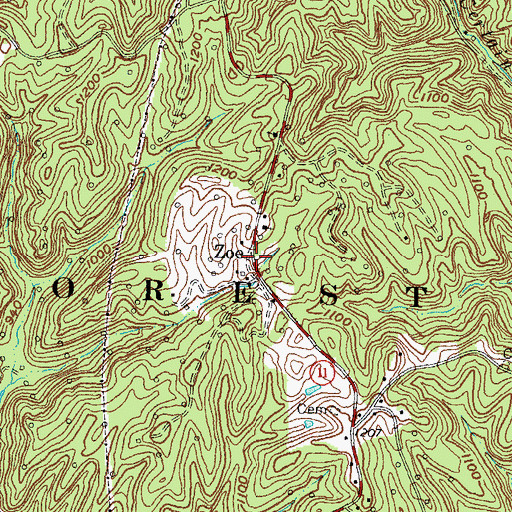 Topographic Map of Zoe, KY