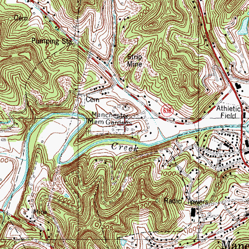 Topographic Map of Manchester Memorial Gardens, KY