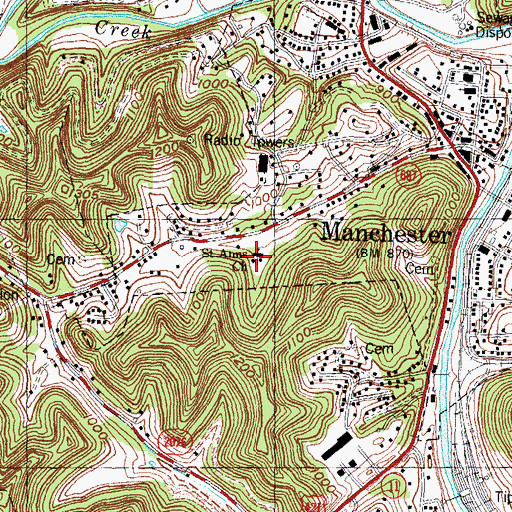 Topographic Map of Saint Anns Church, KY
