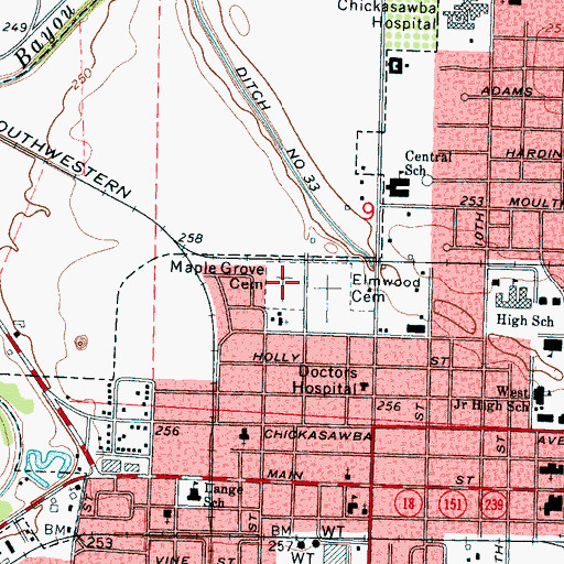 Topographic Map of Maple Grove Cemetery, AR