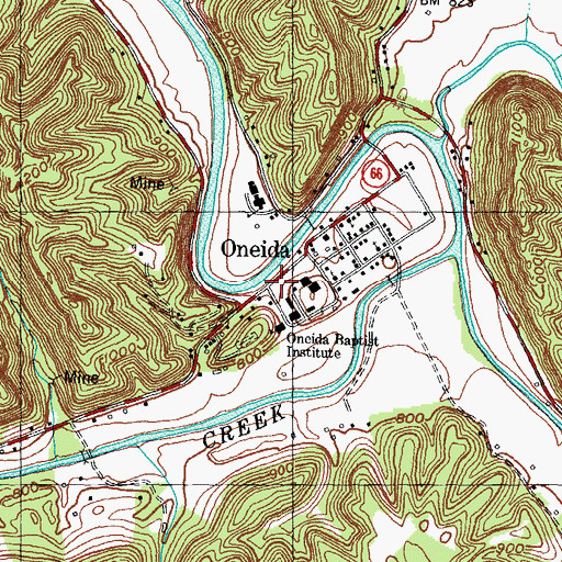 Topographic Map of Oneida Baptist Institute, KY