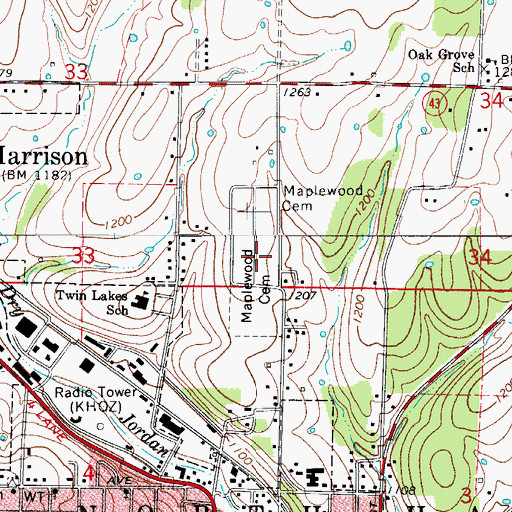 Topographic Map of Maplewood Cemetery, AR