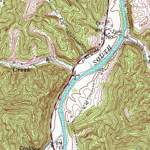 Topographic Map of Doe Creek, KY