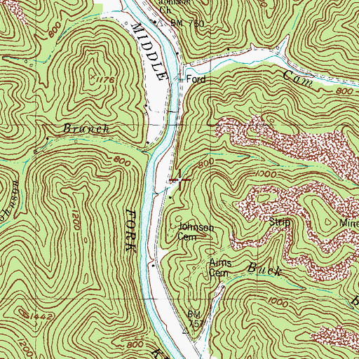 Topographic Map of Johnson Cemetery, KY