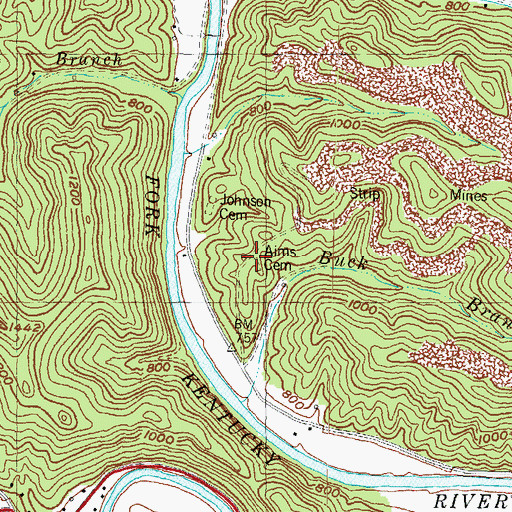 Topographic Map of Aims Cemetery, KY