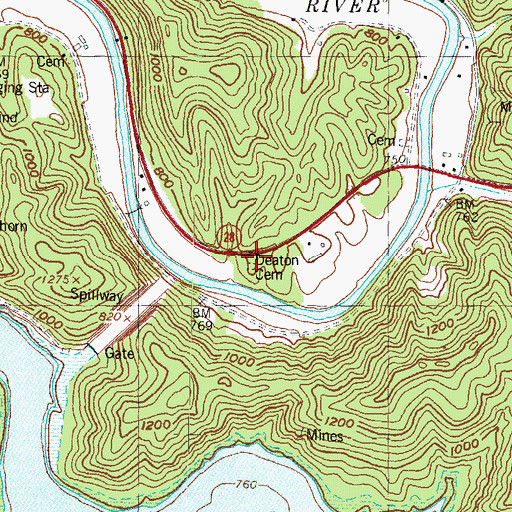 Topographic Map of Deaton Cemetery, KY