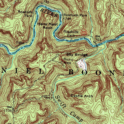 Topographic Map of Sky Bridge Recreation Site, KY