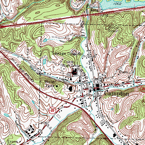 Topographic Map of Wolfe County High School, KY