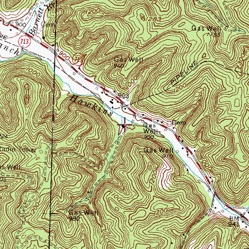 Topographic Map of Hawkins Branch School, KY