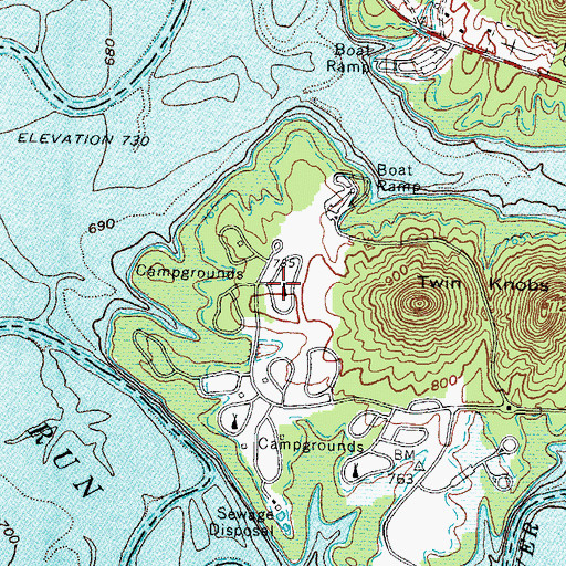 Topographic Map of Twin Knobs Recreation Site, KY