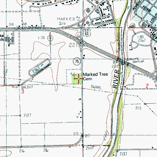 Topographic Map of Marked Tree Cemetery, AR