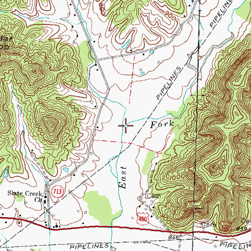 Topographic Map of West Fork Slate Creek, KY