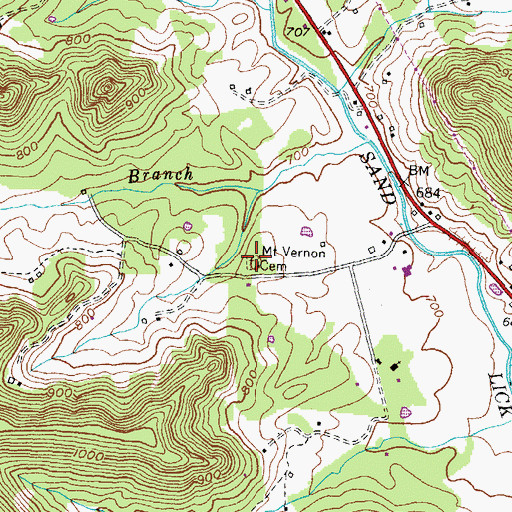 Topographic Map of Mount Vernon Cemetery, KY