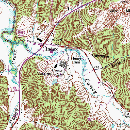 Topographic Map of Morgan County Vocational School, KY