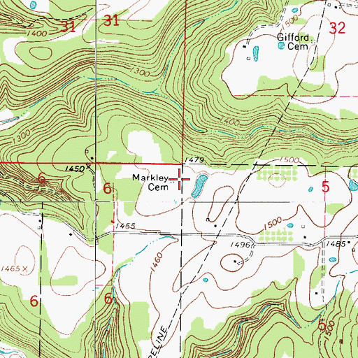 Topographic Map of Markley Cemetery, AR