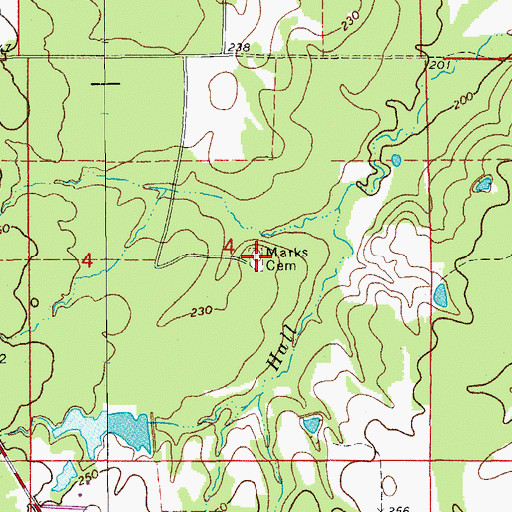 Topographic Map of Marks Cemetery, AR