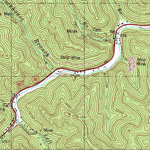 Topographic Map of Wet Rockhouse Branch, KY